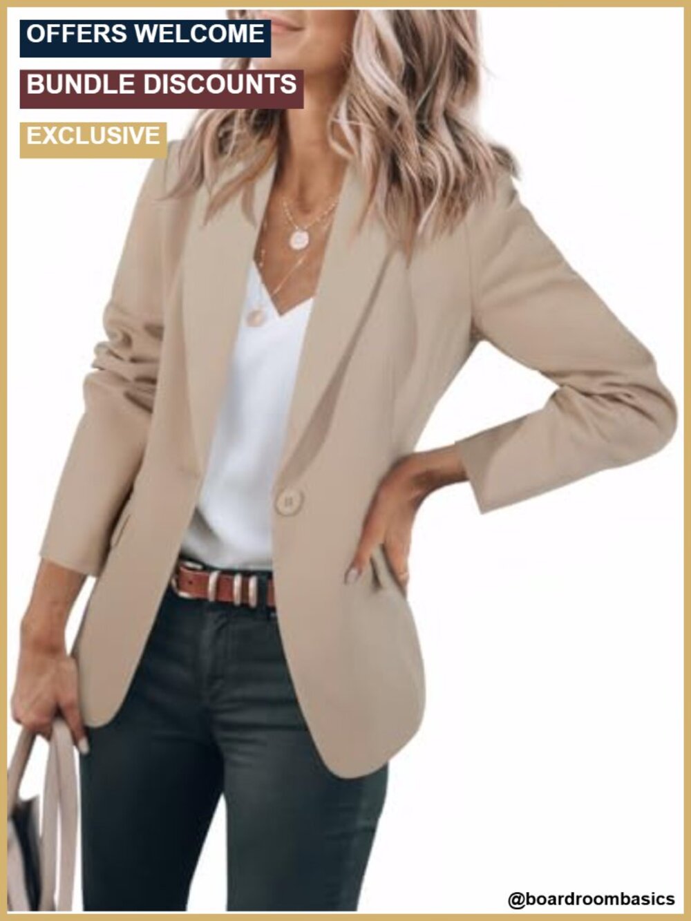 Women's Slim Fit Blazer - Long Sleeve Work Office Suit Jacket